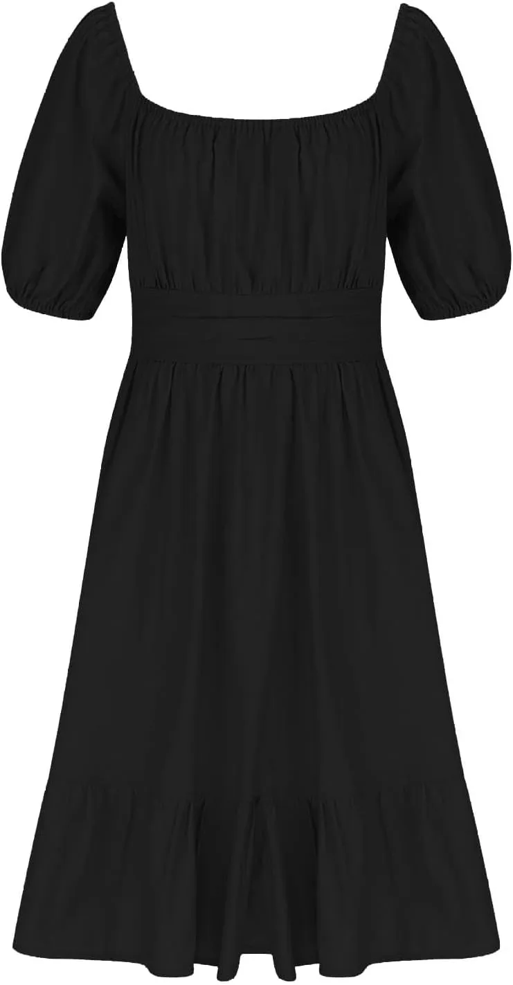 Girls Summer Tie Back Dress Tween Kids Square Neck Lantern Sleeve Ruffle A-Line Party Mini Dress Size 4-15 Years