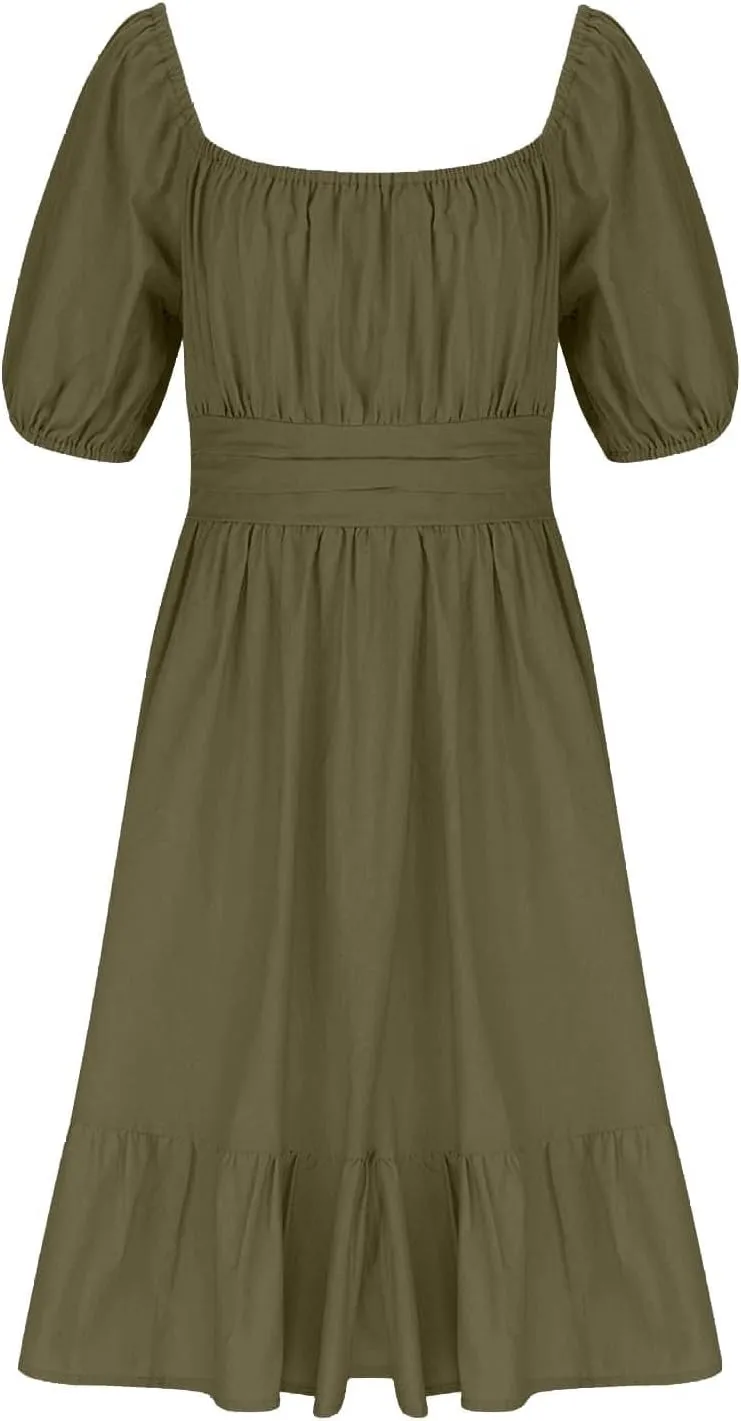 Girls Summer Tie Back Dress Tween Kids Square Neck Lantern Sleeve Ruffle A-Line Party Mini Dress Size 4-15 Years