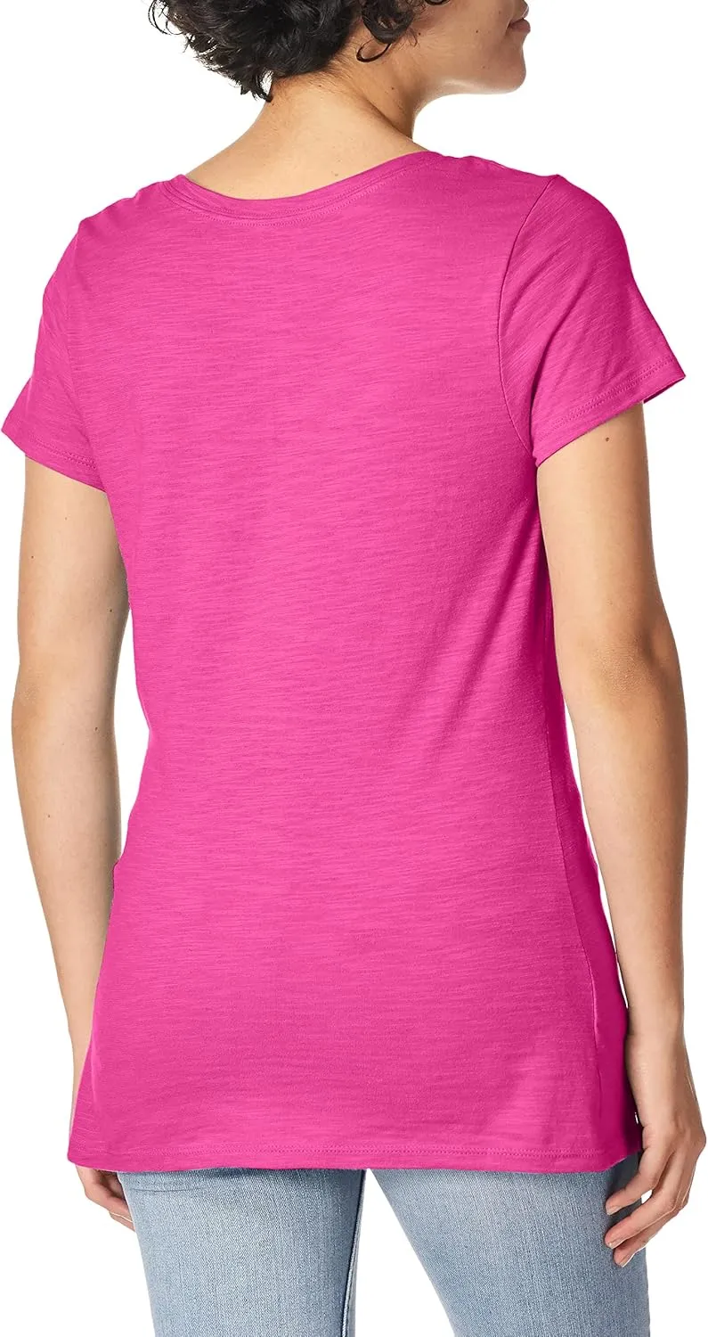 Hanes Women's Shirts, Slub Cotton Shirred V-Neck Tee, Cotton T-Shirts for Women, Womens Tee Shirts