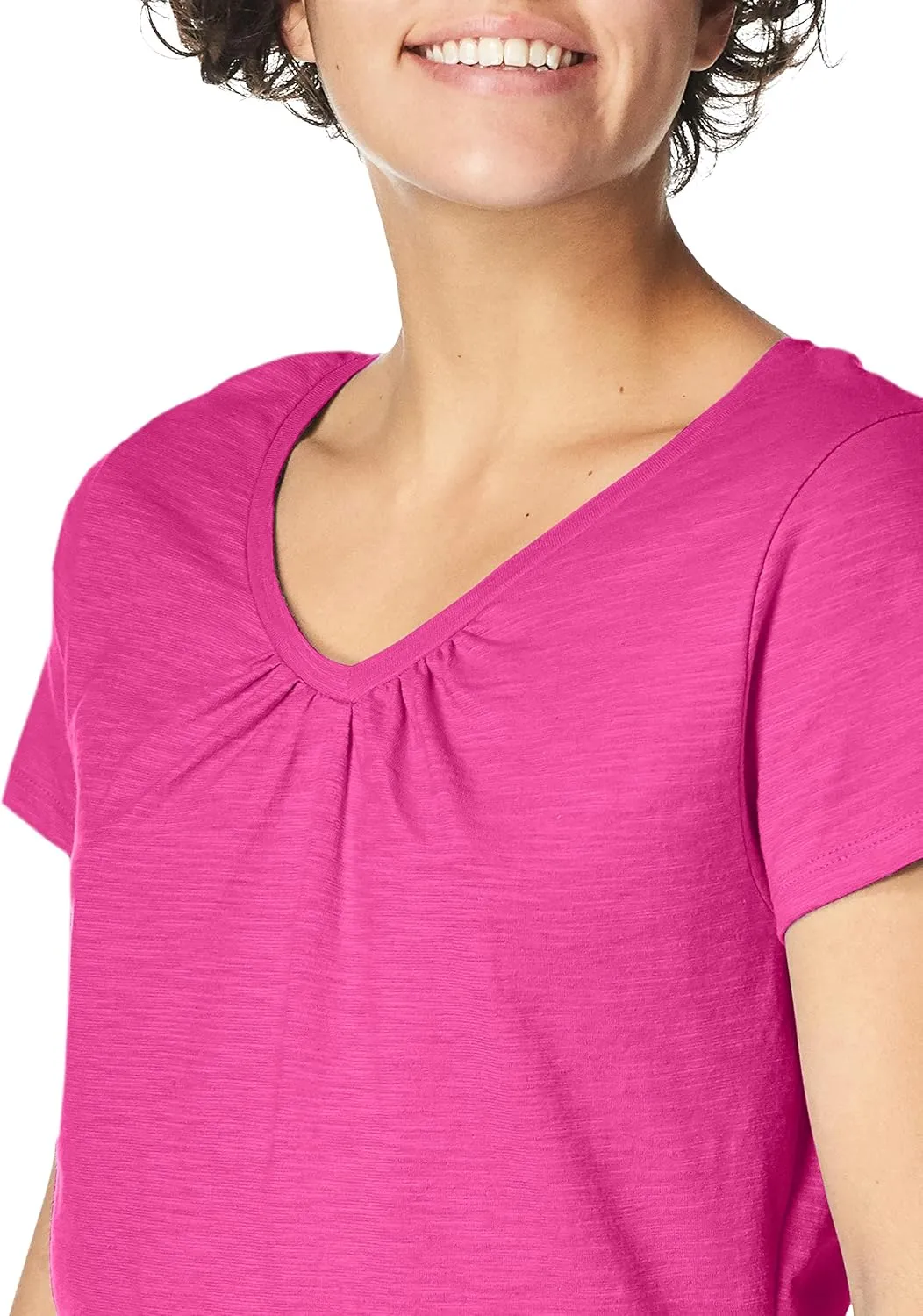 Hanes Women's Shirts, Slub Cotton Shirred V-Neck Tee, Cotton T-Shirts for Women, Womens Tee Shirts