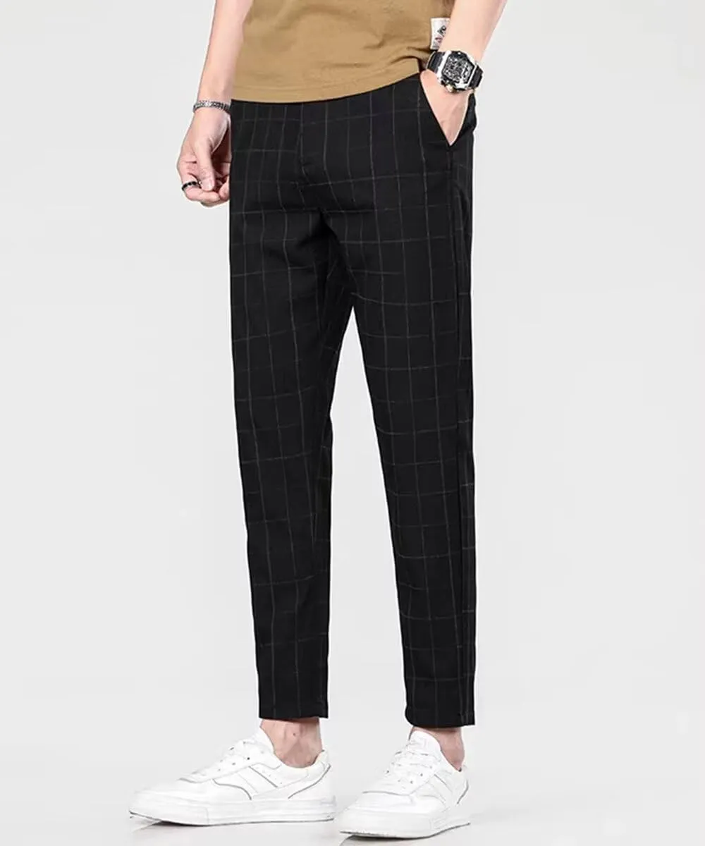 HENGAO Man's Chino Slim-Fit Plaid Pants Flat-Front Style Casual Skinny Fit Pants