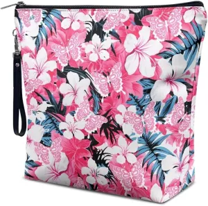 Hibiscus Butterfly Printed Makeup Bag, Toiletry Bag, Waterproof Large Capacity Travel Cosmetic Bag, Portable Zipper Cosmetic Pouch for Women, Girls, Mom, Wife, Sister, Friends