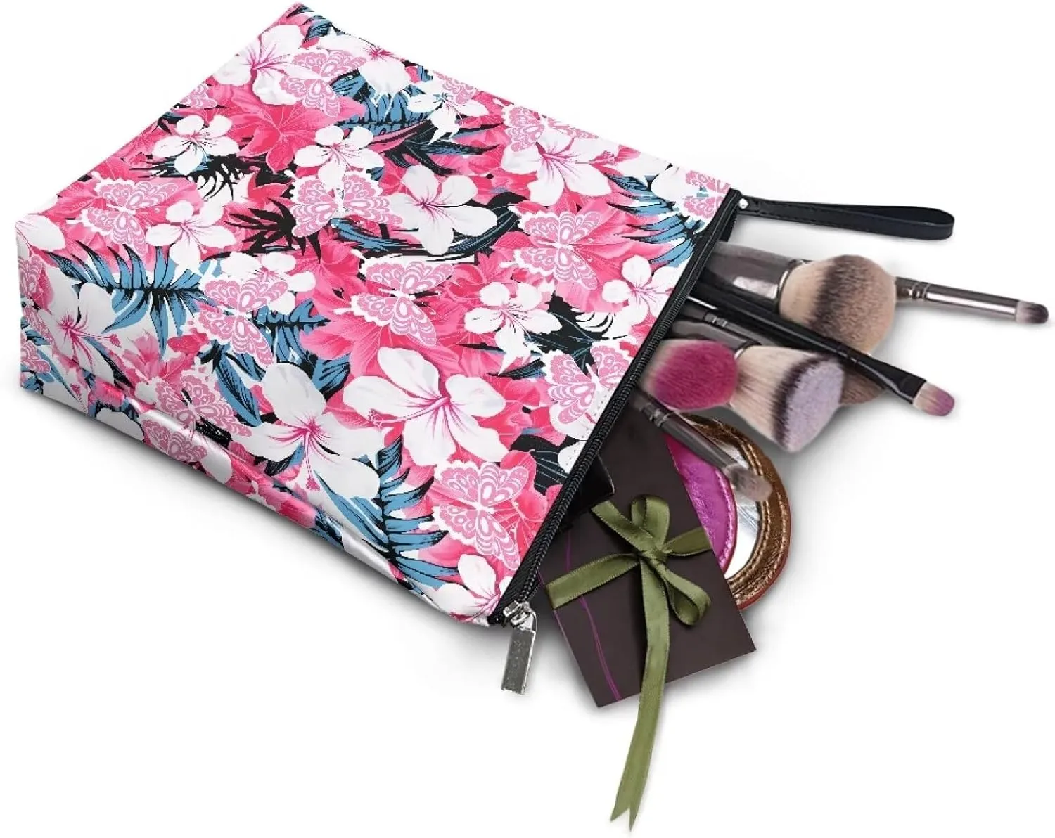 Hibiscus Butterfly Printed Makeup Bag, Toiletry Bag, Waterproof Large Capacity Travel Cosmetic Bag, Portable Zipper Cosmetic Pouch for Women, Girls, Mom, Wife, Sister, Friends