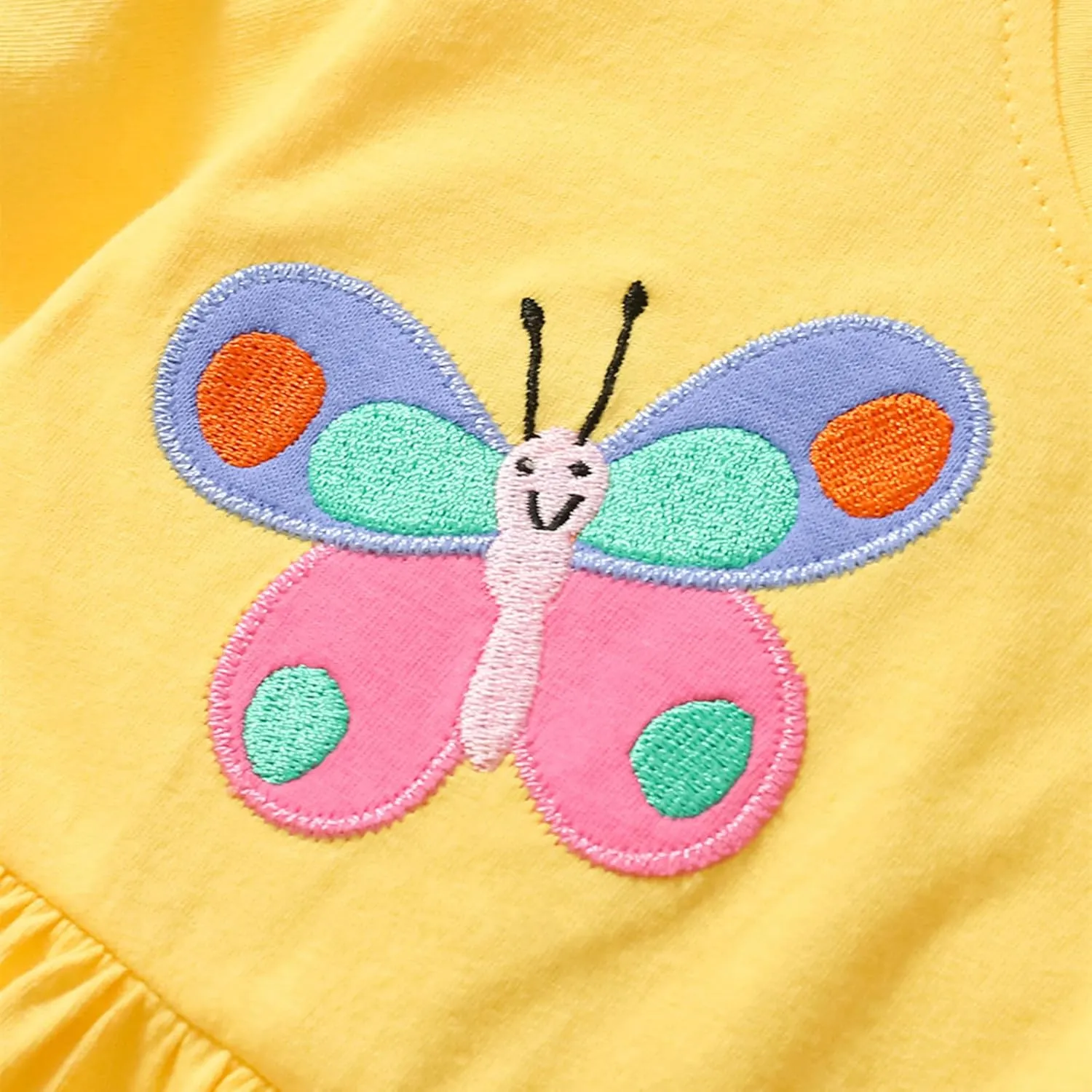 HILEELANG Toddler Girl Short Sleeve Dress Cotton Casual Spring Summer Easter Applique Playwear Dresse Size 2-8 Yeras
