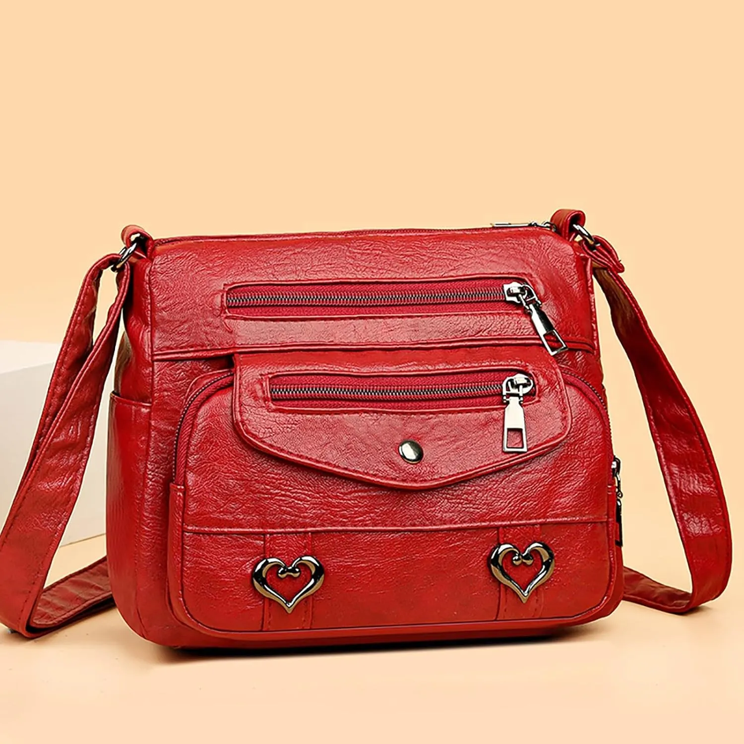 Hobo Crossbody Bags for Women Cute Hobo Tote Handbags Mini Clutch Purses with Zipper Closure Small Makeup Bag(Red)