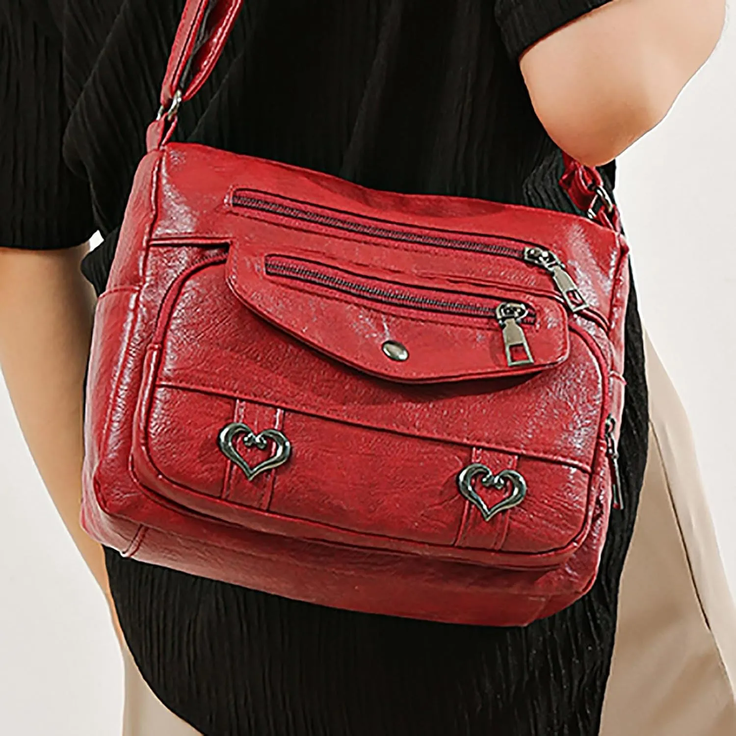 Hobo Crossbody Bags for Women Cute Hobo Tote Handbags Mini Clutch Purses with Zipper Closure Small Makeup Bag(Red)