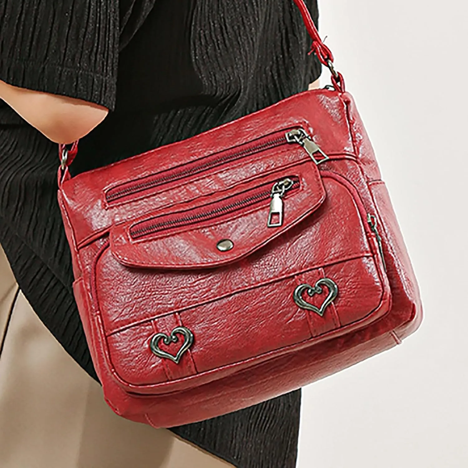 Hobo Crossbody Bags for Women Cute Hobo Tote Handbags Mini Clutch Purses with Zipper Closure Small Makeup Bag(Red)