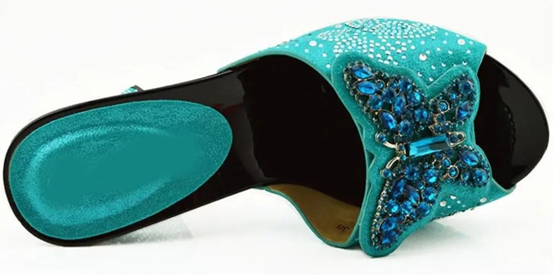 Italian Crafted Square-Toe Rhinestone Heels and Clutch Set African Womens Wedding Banquet Footwear