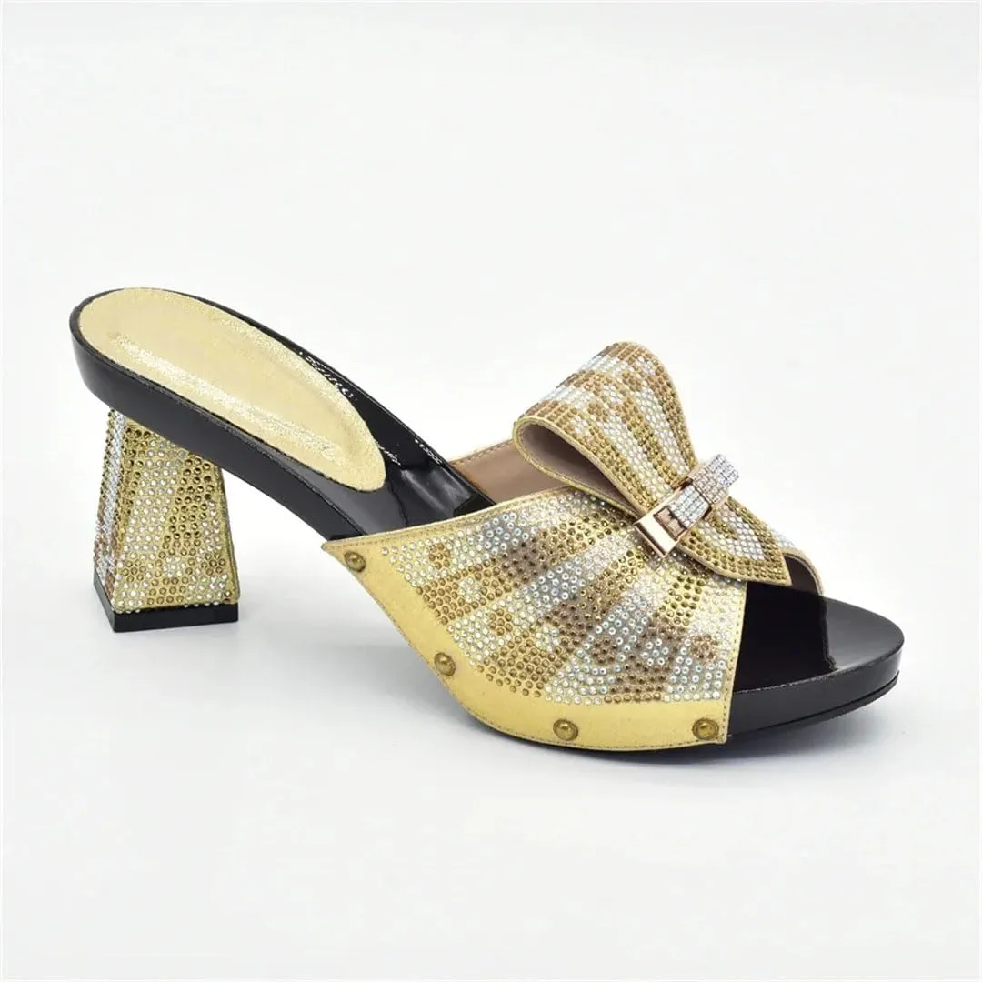 Italian Crafted Square Toe Rhinestone Heels Clutch Set African Womens Wedding Banquet Luxury Footwear