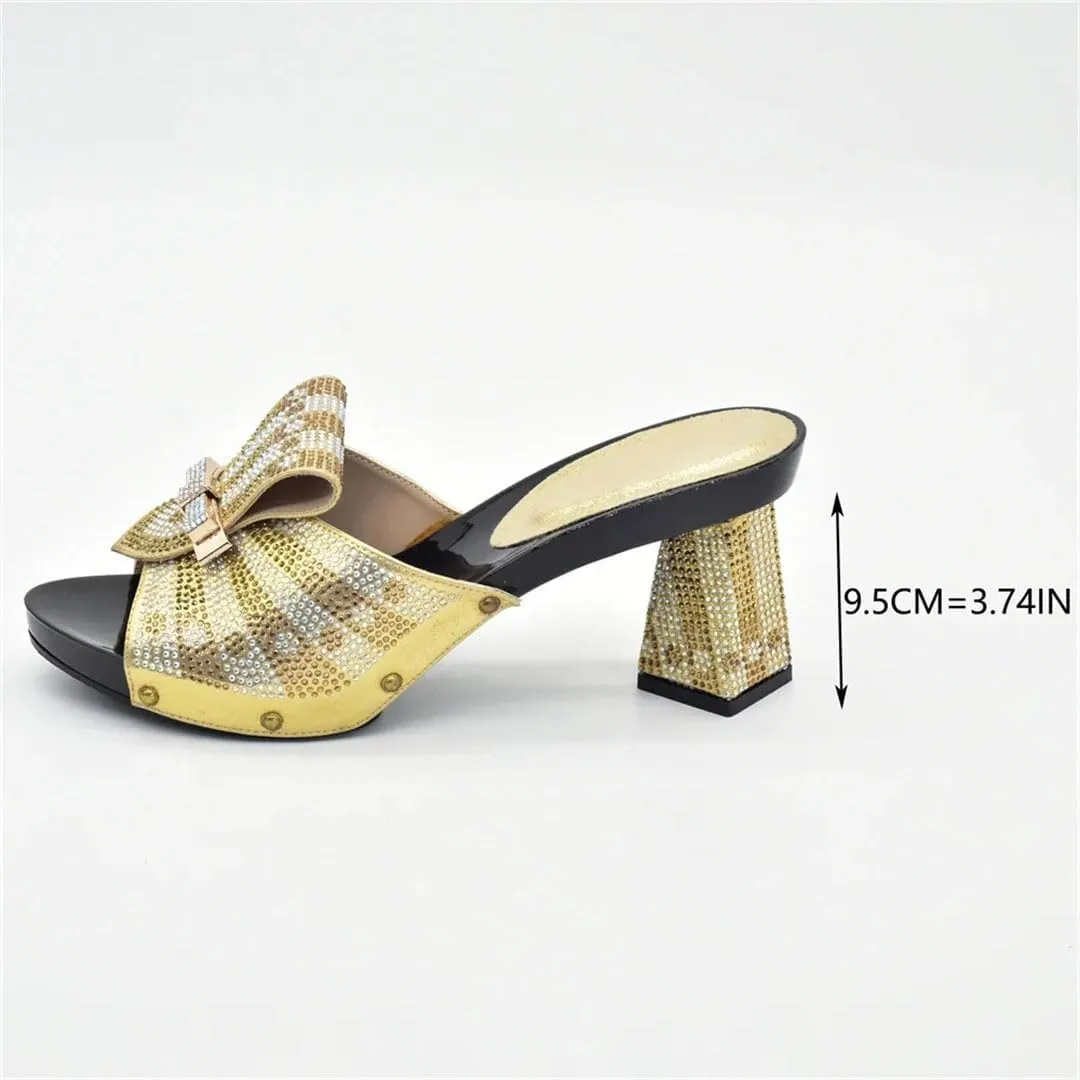 Italian Crafted Square Toe Rhinestone Heels Clutch Set African Womens Wedding Banquet Luxury Footwear
