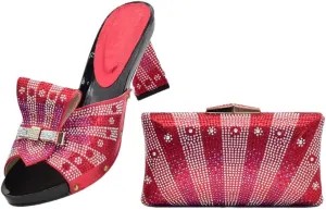 Italian Crafted Square Toe Rhinestone Heels Clutch Set African Womens Wedding Banquet Luxury Footwear