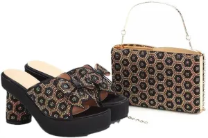 Italian Leather Crafted Bridal Combo African Crystal Heels Nigerian Party Footwear