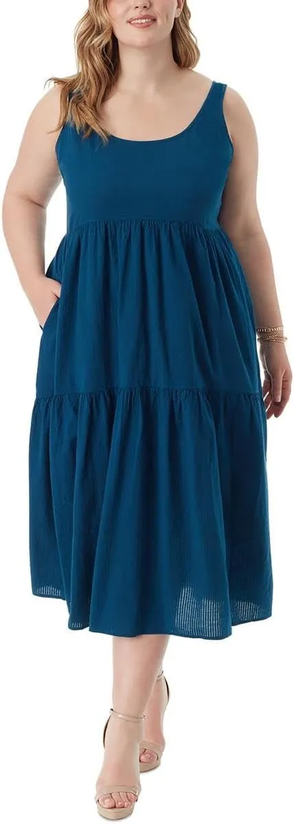 Jessica Simpson Womens Plus Cheryl Tiered Seersucker Maxi Dress
