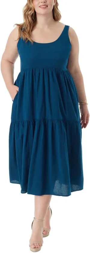 Jessica Simpson Womens Plus Cheryl Tiered Seersucker Maxi Dress