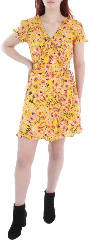 Jessica Simpson Womens Sade Printed Mini Wrap Dress