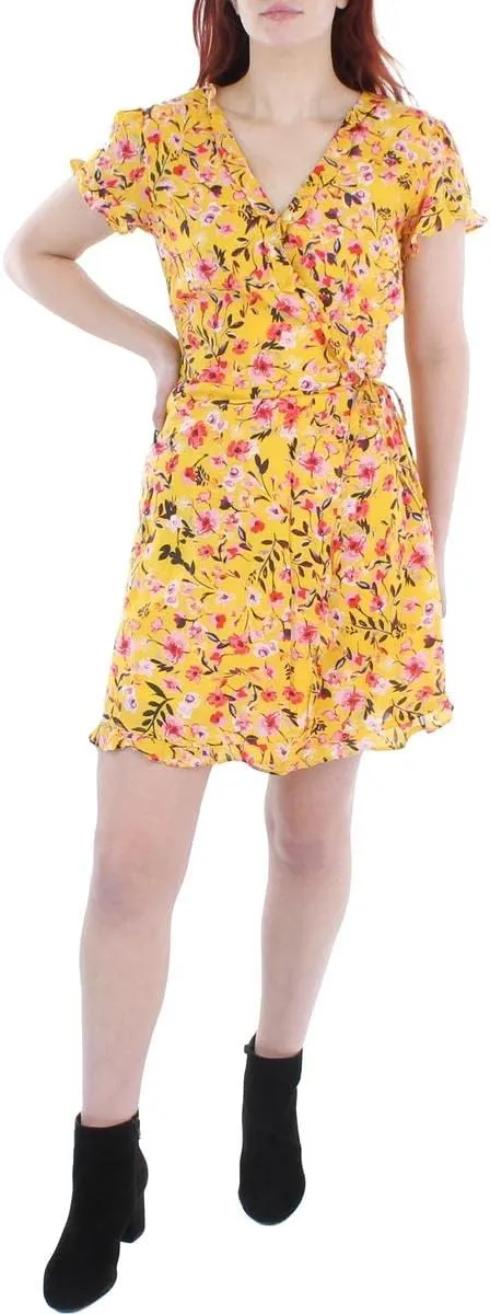Jessica Simpson Womens Sade Printed Mini Wrap Dress