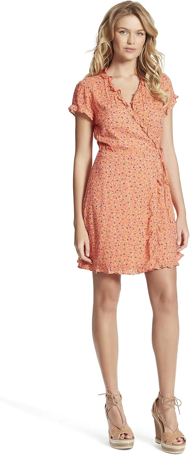 Jessica Simpson Women's Sade Ruffle Trim Wrap Dress