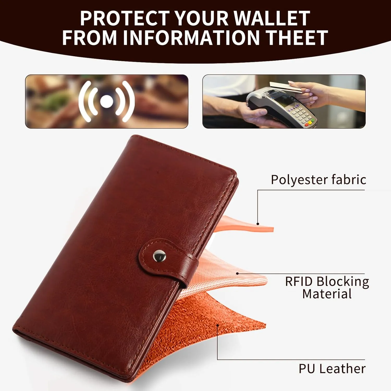 Kamo Slim RFID Blocking Leather Wallet for Women - Bifold Compact Purse with Zippered Coin Pocket & Card Slots (Brown)