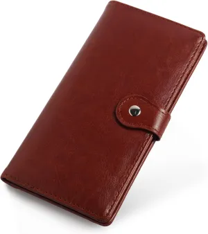 Kamo Slim RFID Blocking Leather Wallet for Women - Bifold Compact Purse with Zippered Coin Pocket & Card Slots (Brown)