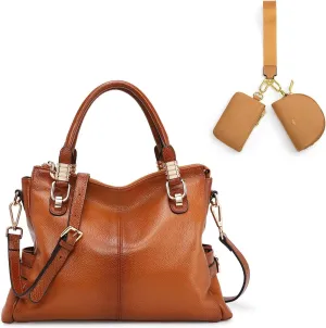 Kattee Leather Satchel Bag Bundle with Dual Pouch Wristlet Wallet