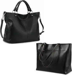 Kattee Women's Leather Handbags & Totes Set(Black)  Vintage & Soft Genuine Leather Shoulder Bags for All Occasions
