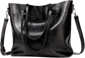 Ladies Bag Fashion Solid Color Vintage Metal Zipper Large Capacity Shoulder Handbags for Women (Black, One Size)