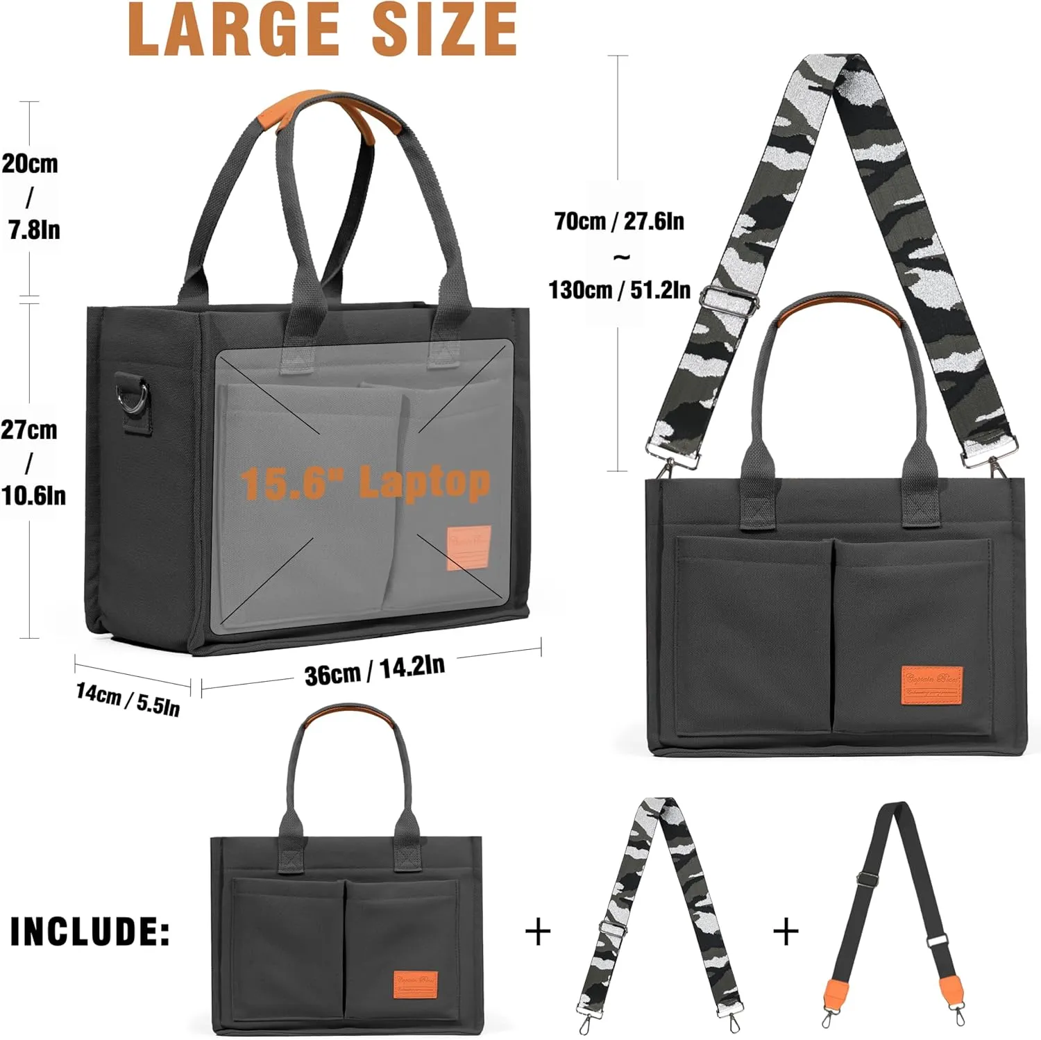 Large Canvas Tote Bag for Women, Crossbody Shoulder Handbags, Work and Everything Bags for College, Travel & Nurse Bag