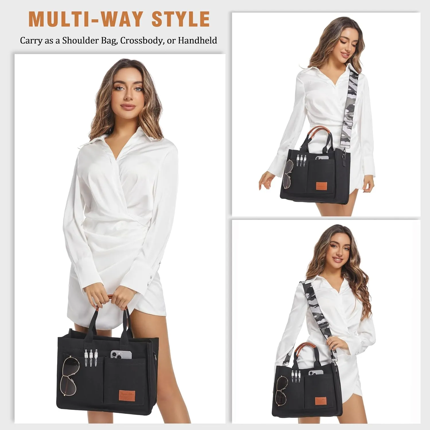 Large Canvas Tote Bag for Women, Crossbody Shoulder Handbags, Work and Everything Bags for College, Travel & Nurse Bag