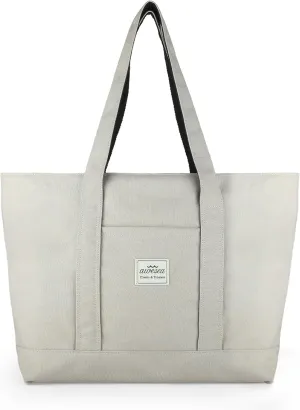 Large Canvas Tote Bag with Zipper for Women - Durable Women's Tote Purse with Front Pocket