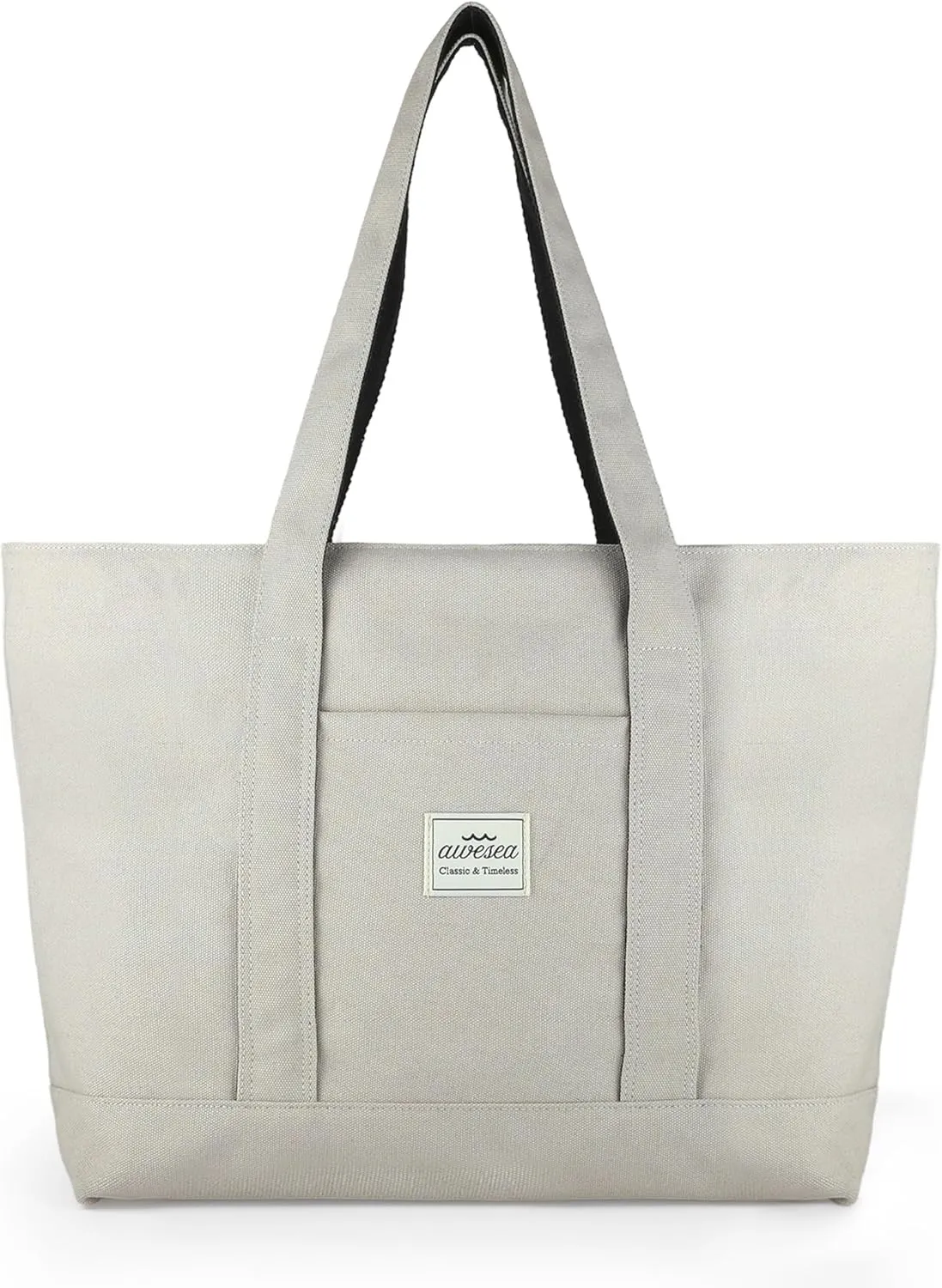 Large Canvas Tote Bag with Zipper for Women - Durable Women's Tote Purse with Front Pocket