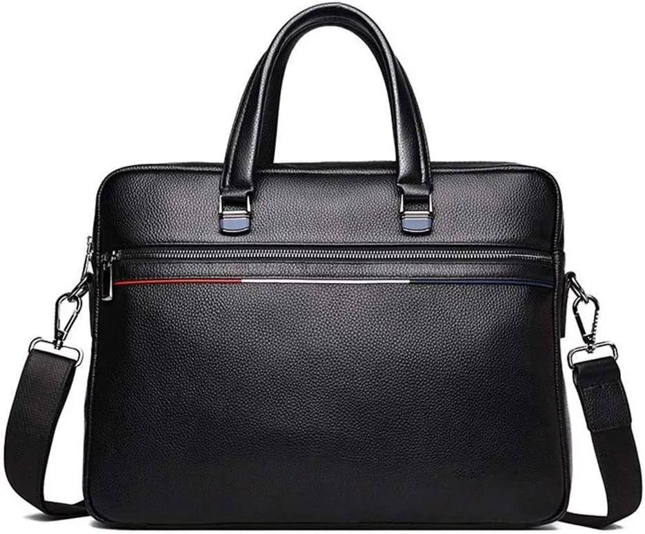 Leather Briefcases for Men Laptop Vintage Business Shoulder Bag Black, Water Resisatant Business Messenger Briefcases for Men Tablet (Black)
