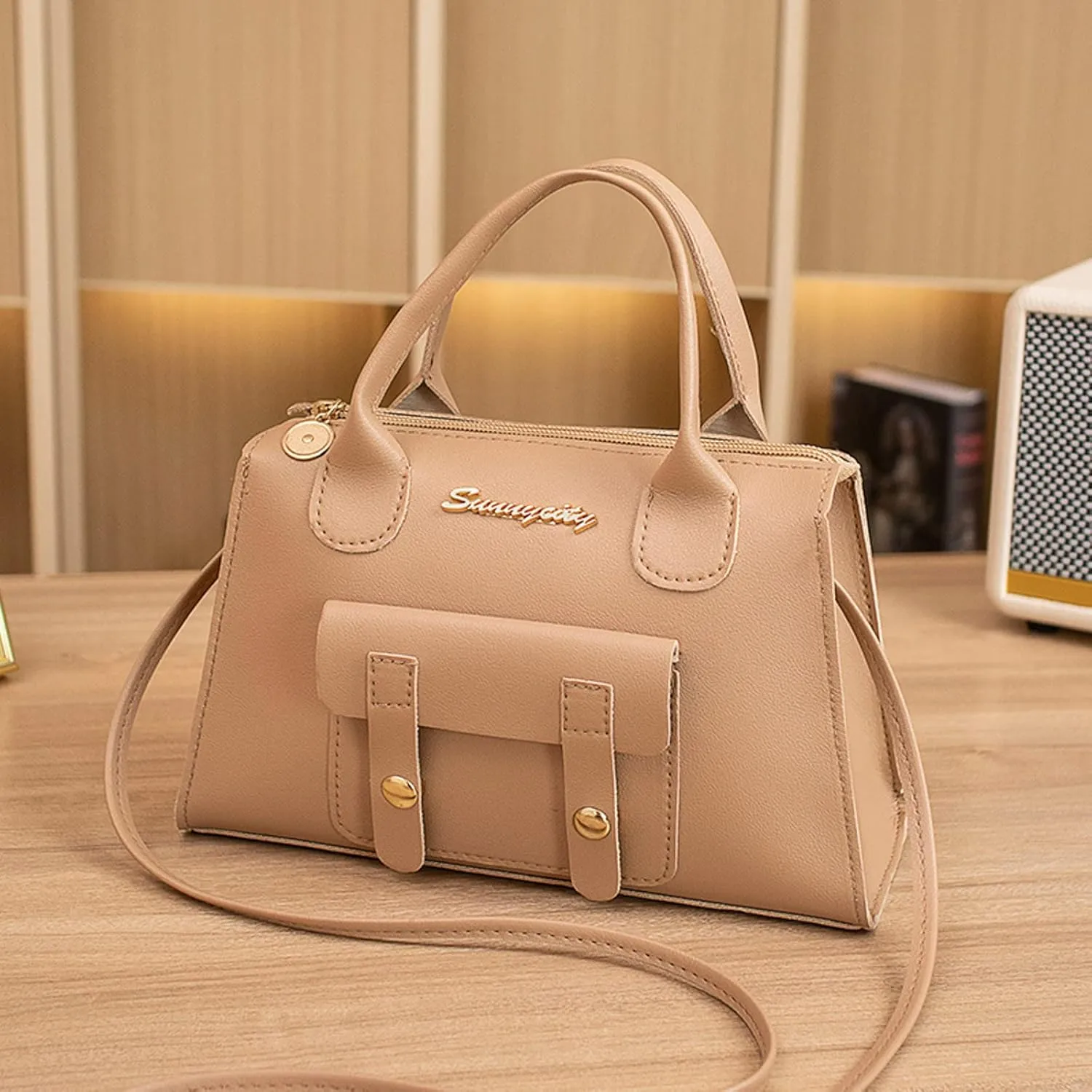Leather Crossbody Bags for Women Women's Crescent Shoulder Bags with Adjustable Strap Lightweight Carry on Bag(Beige)