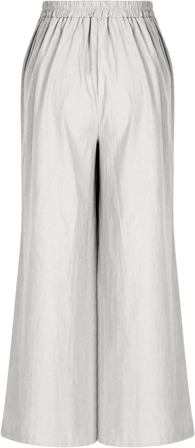 Linen Pants Women Elastic Waist Relaxed Fit Straight Leg Pant Lounge Trousers Summer Beach Travel Vacation Outfits