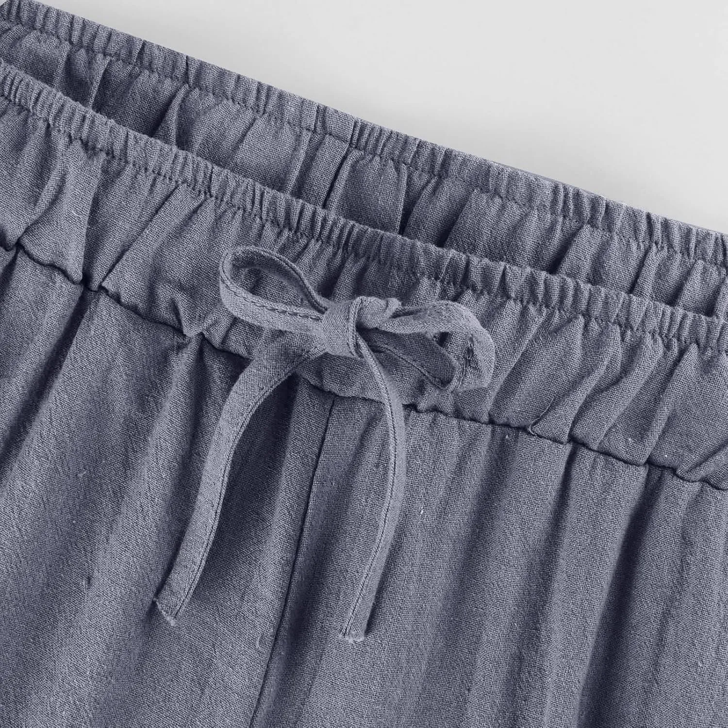 Linen Pants Women Summer Causal Drawstring High Waisted Work Pants Relaxed Fit Wide Leg Trouser Pants with Pockets