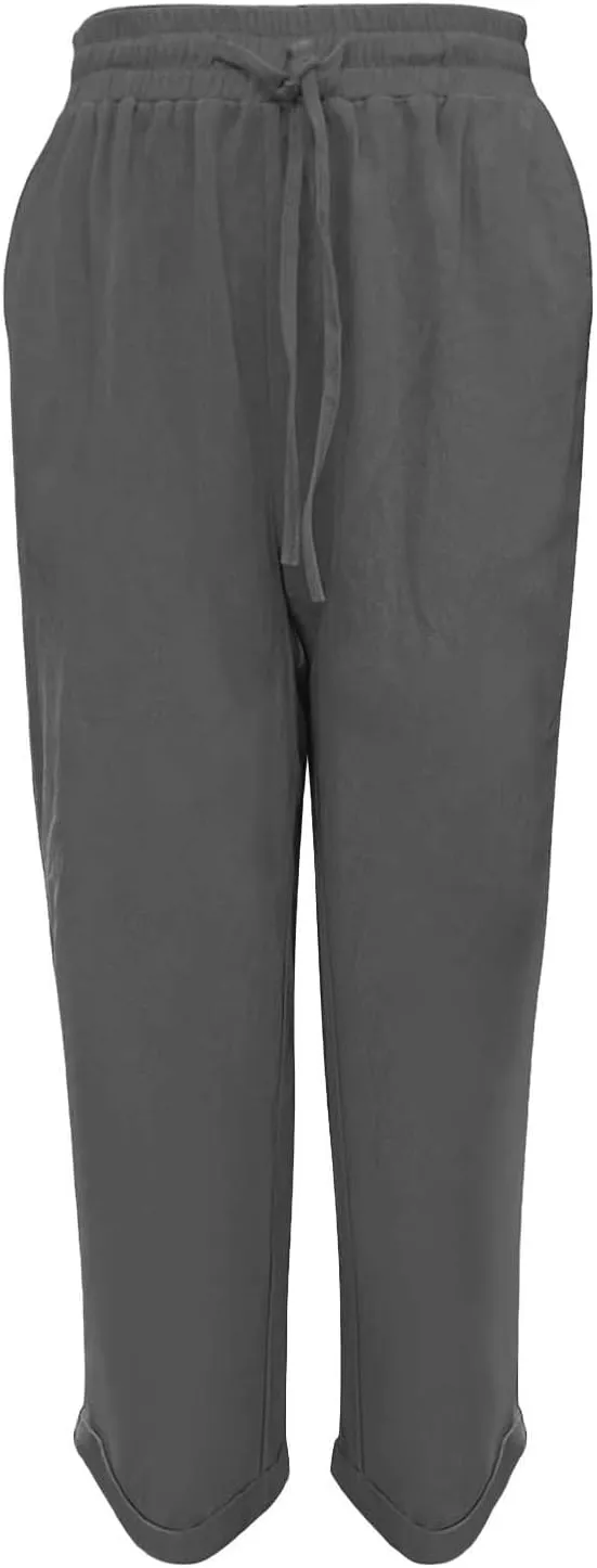 Linen Pants Womens Relaxed Fit Casual Vacation Cotton Linen Pant Trendy Drawstrings Lounge Trousers with Pockets