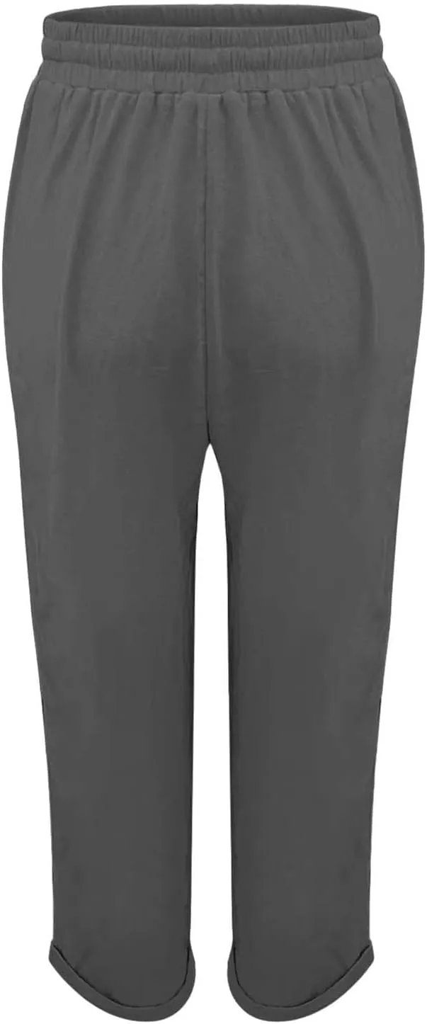 Linen Pants Womens Relaxed Fit Casual Vacation Cotton Linen Pant Trendy Drawstrings Lounge Trousers with Pockets