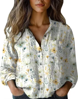 Linen Shirts for Women Fashion Down Shirts Casual Tops Long Sleeve Blouse Oversized Shirts for Women Oversized Shirt