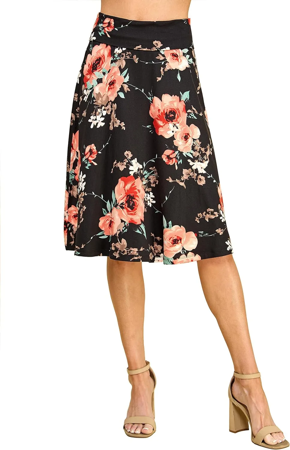 Lock and Love Women's Solid Ombre Lightweight Flare Midi Pull On Closure Skirt S-XXXL Plus Size