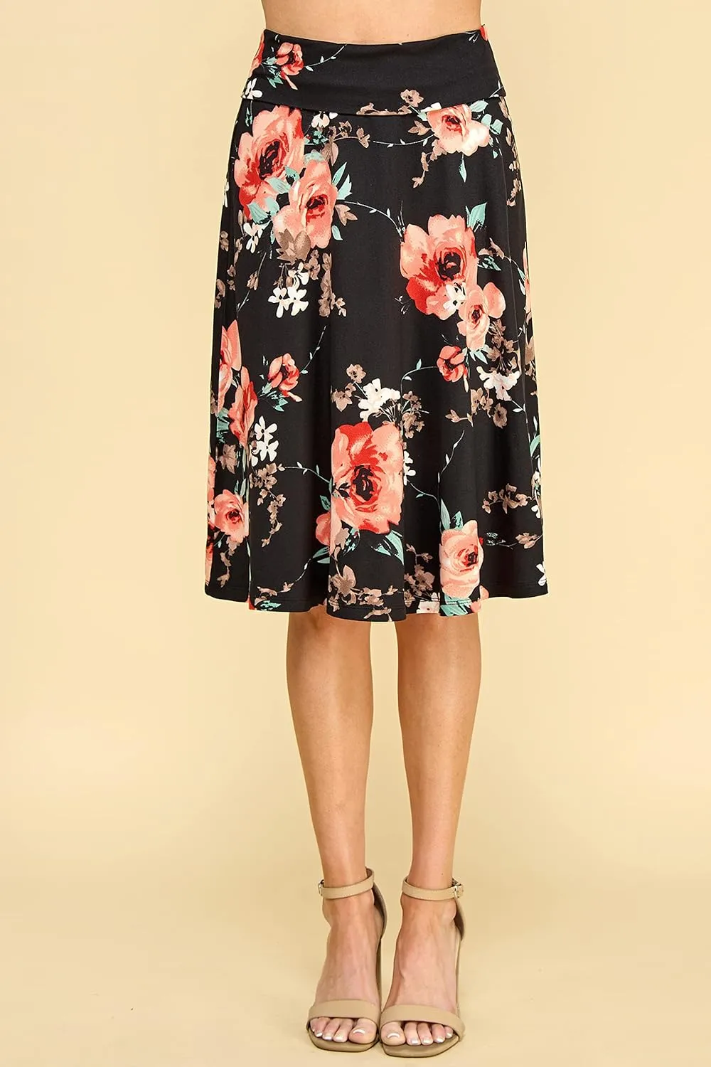 Lock and Love Women's Solid Ombre Lightweight Flare Midi Pull On Closure Skirt S-XXXL Plus Size