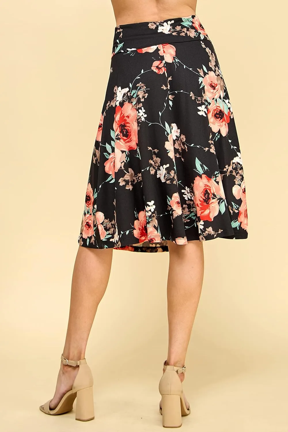Lock and Love Women's Solid Ombre Lightweight Flare Midi Pull On Closure Skirt S-XXXL Plus Size