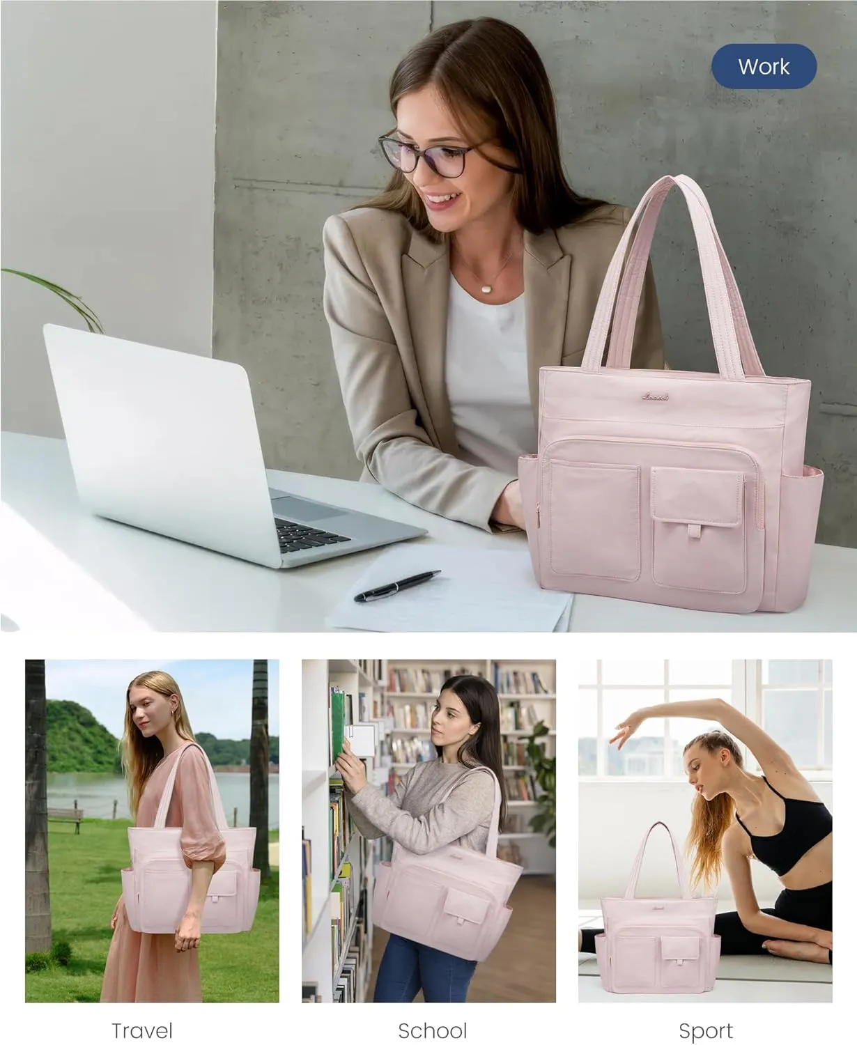 LOVEVOOK Tote Bag For Women,Water Resistant Work Tote Bags For Women With 14 Exterior & Interior Pockets,Top Zipper Closure