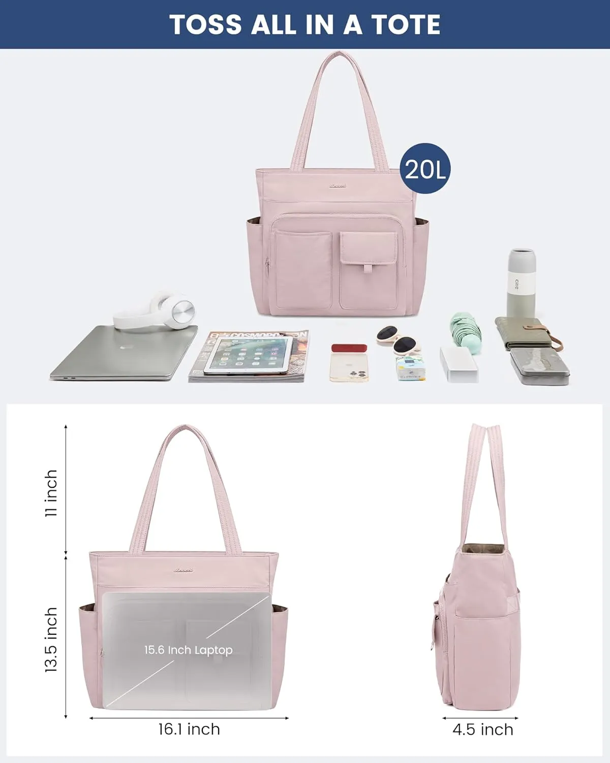 LOVEVOOK Tote Bag For Women,Water Resistant Work Tote Bags For Women With 14 Exterior & Interior Pockets,Top Zipper Closure