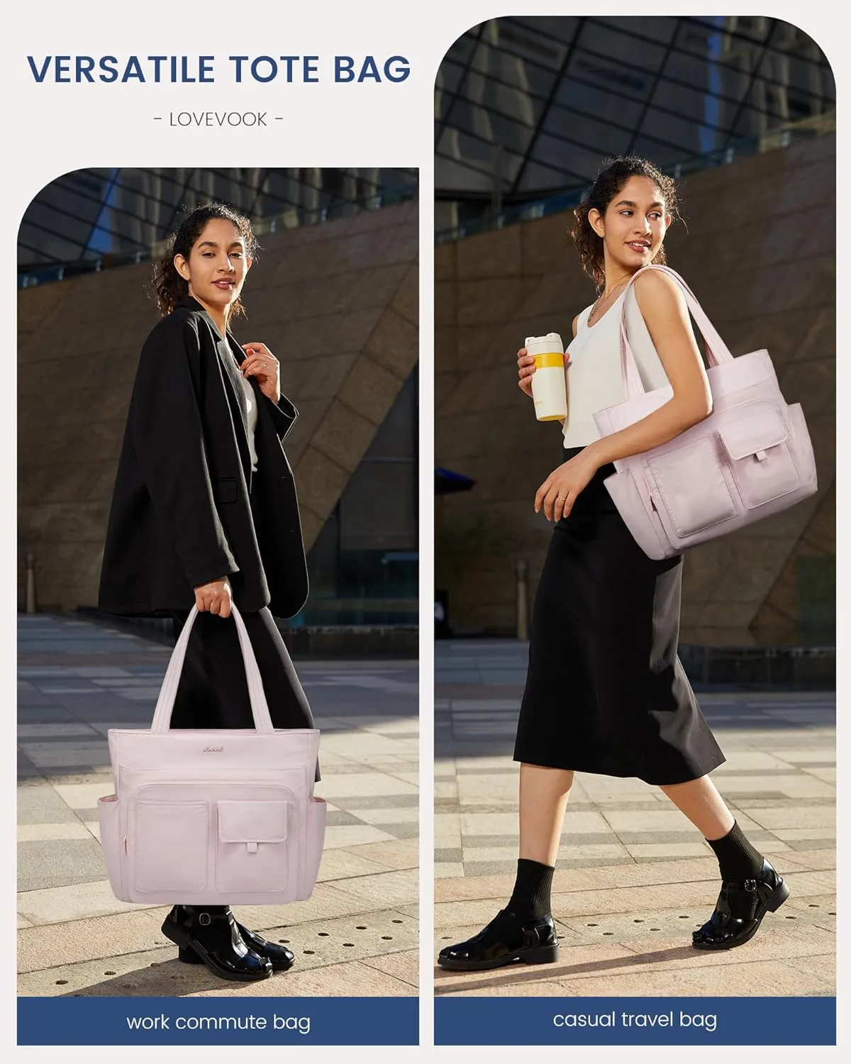 LOVEVOOK Tote Bag For Women,Water Resistant Work Tote Bags For Women With 14 Exterior & Interior Pockets,Top Zipper Closure