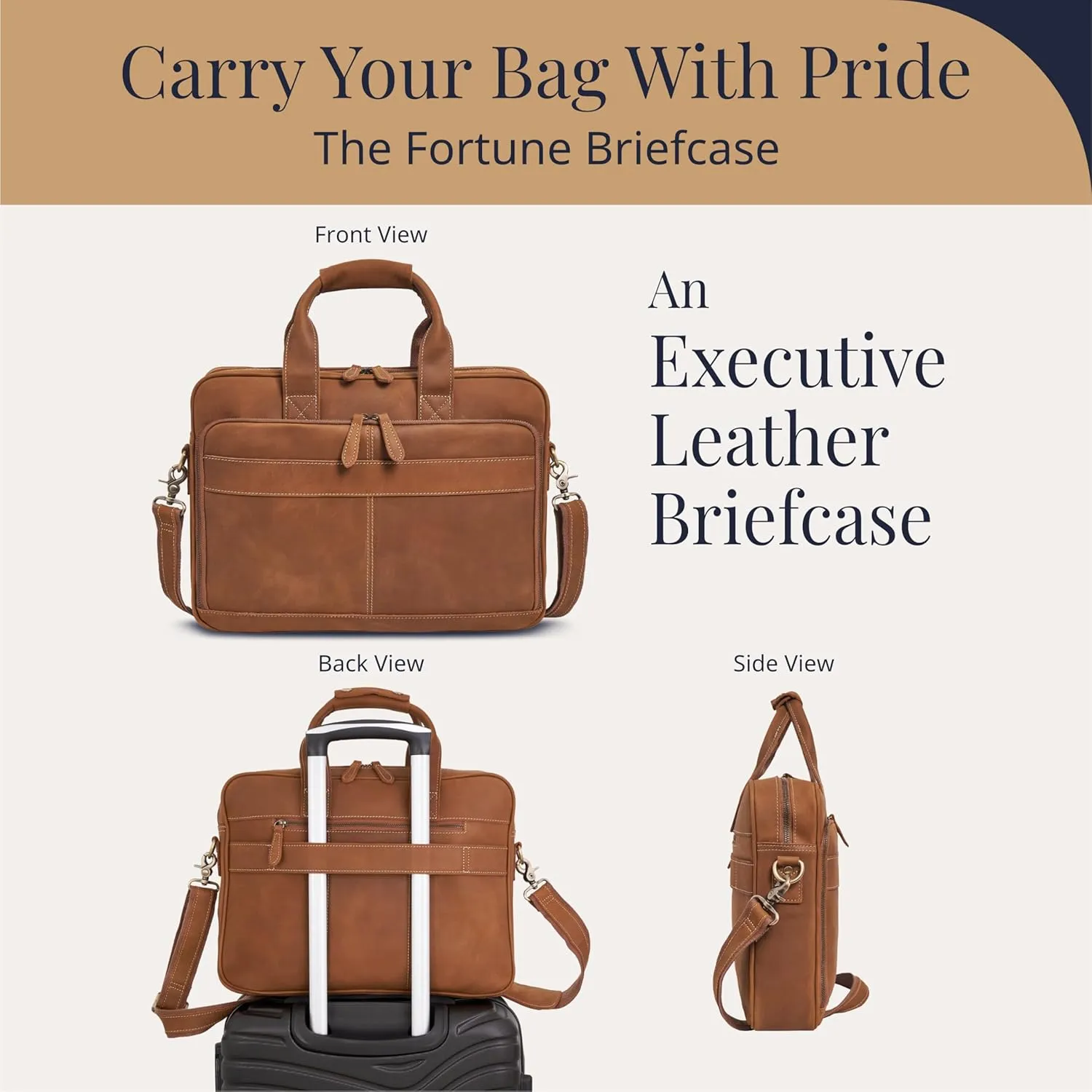 Luxorro Full-Grain Leather Briefcase for Men - Laptop Bag with Leather Computer Compartment