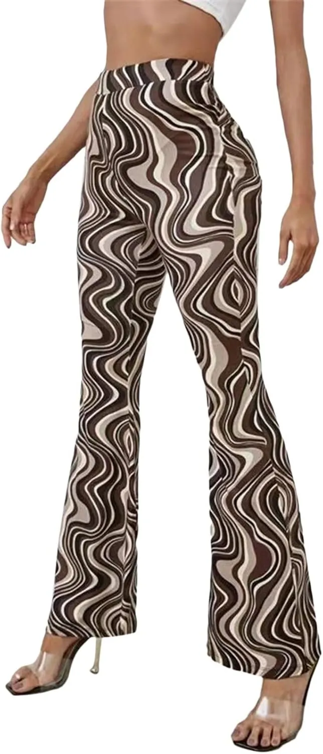 MAINESAKA Women Boho Flare Pants Floral Print High Waist Comfy Stretchy Slim Fits Yoga Bell Bottom Trousers