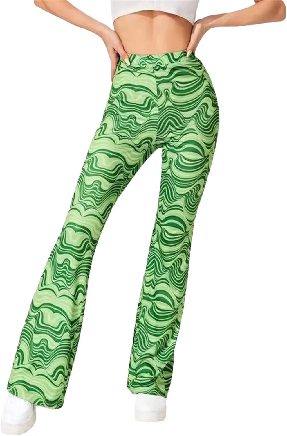 MAINESAKA Women Boho Flare Pants Floral Print High Waist Comfy Stretchy Slim Fits Yoga Bell Bottom Trousers