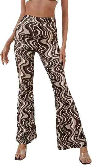 MAINESAKA Women Boho Flare Pants Floral Print High Waist Comfy Stretchy Slim Fits Yoga Bell Bottom Trousers