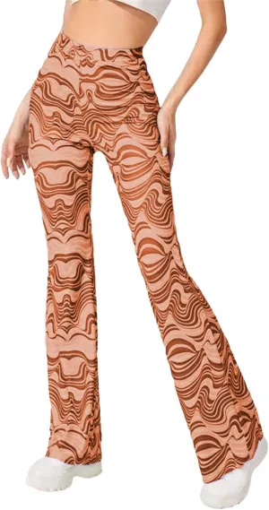 MAINESAKA Women Boho Flare Pants Floral Print High Waist Comfy Stretchy Slim Fits Yoga Bell Bottom Trousers