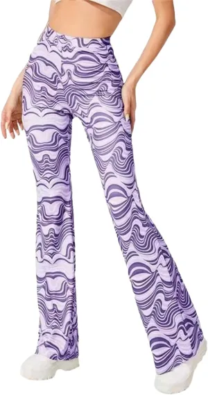 MAINESAKA Women Boho Flare Pants Floral Print High Waist Comfy Stretchy Slim Fits Yoga Bell Bottom Trousers