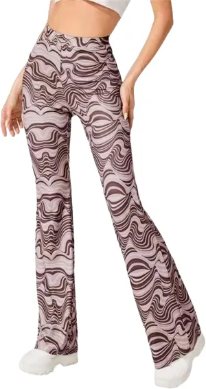 MAINESAKA Women Boho Flare Pants Floral Print High Waist Comfy Stretchy Slim Fits Yoga Bell Bottom Trousers